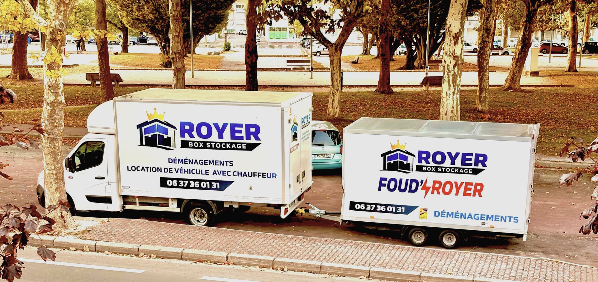 Camion de déménagement avec chauffeur et sa remorque ROYER BOX STOCKAGE en Charente-Maritime